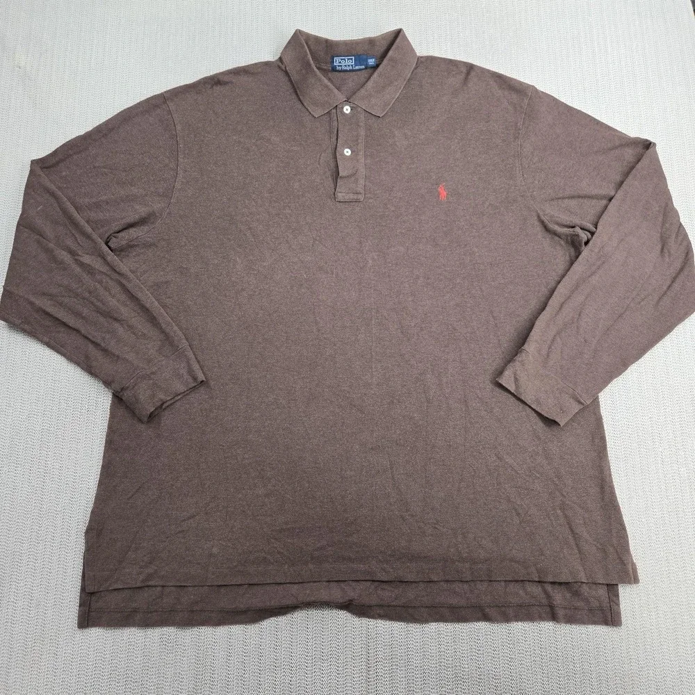 Polo Ralph Lauren Polo Shirt Mens 3XLT Brown Classic Fit Long Sleeve Big Tall